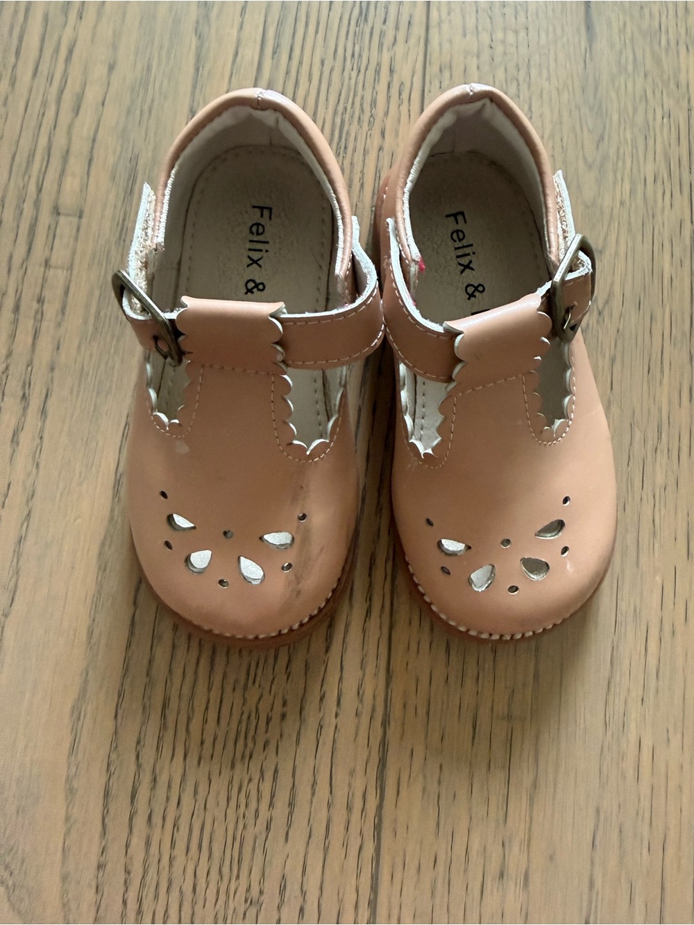 Felix & Flora Girls' Nude T-Strap Dress Shoes with Buckle,